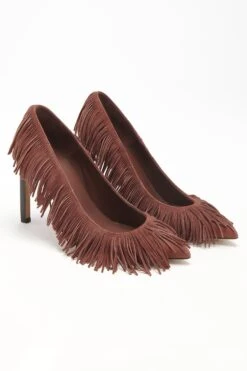 ULLA JOHNSON Inez Fringe High Heel - Mahogany -Ulla Johnson FA231004 INEZ FRINGE HIGH HEEL MAHOGANY WEB UPDATE 01