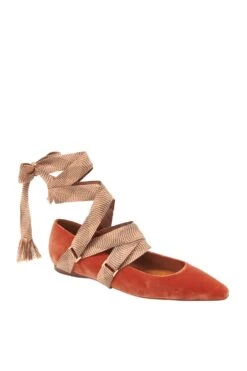 ULLA JOHNSON Arlo Ribbon Ballet Flat - Redwood 7 ULLA JOHNSON Arlo Ribbon Ballet Flat - Redwood -Ulla Johnson FA231017 RIBBON BALLET AMBER VELVET b r UPDATE