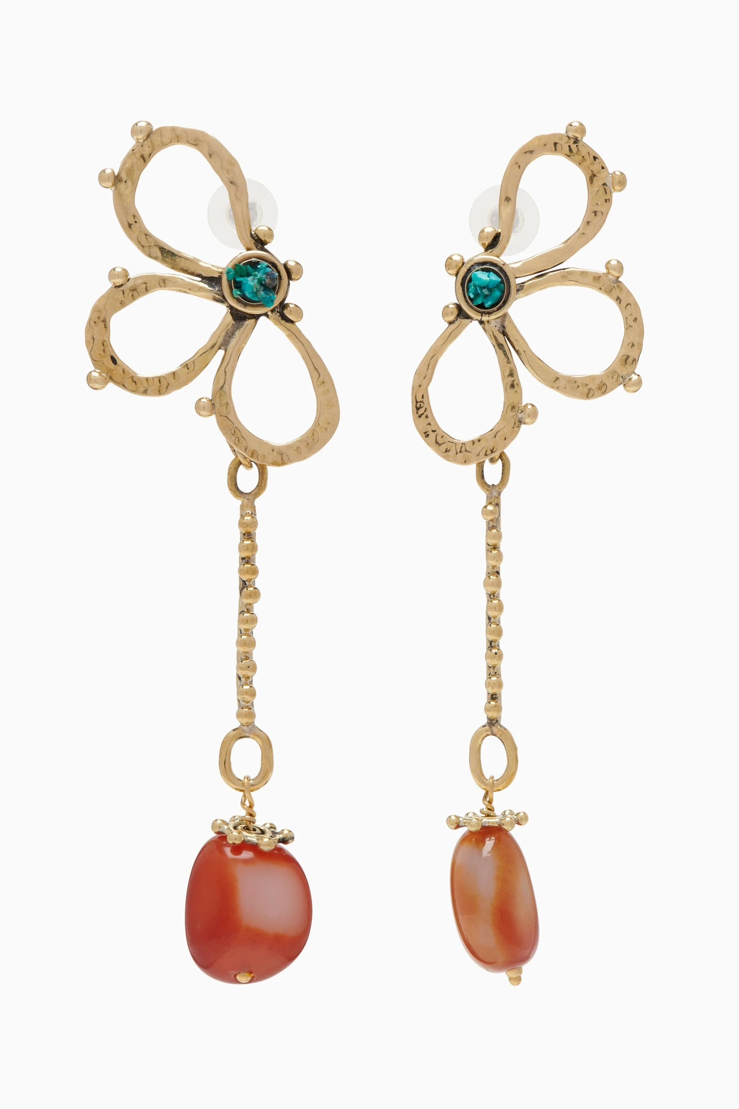 ULLA JOHNSON Hammered Chain Flower Drop Earring - Carnelian 2 ULLA JOHNSON Hammered Chain Flower Drop Earring - Carnelian - Image 2