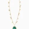ULLA JOHNSON Hammered Chain Organic Stone Pendant - Turquoise