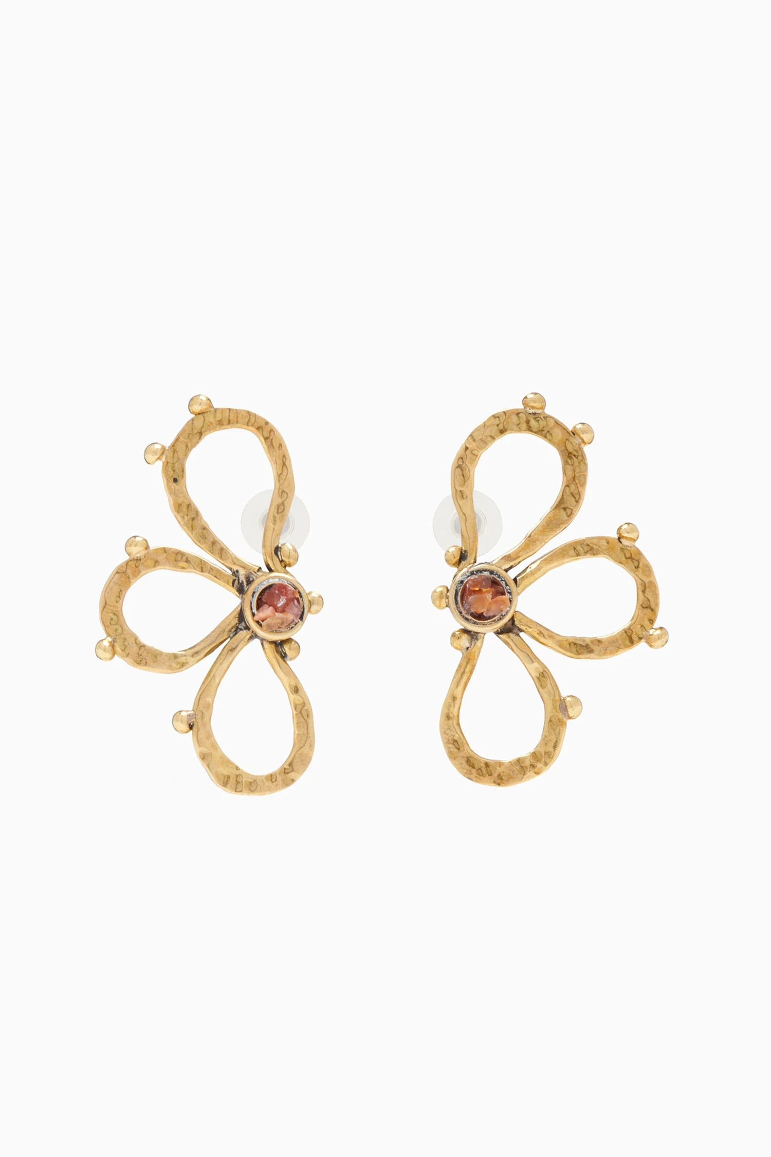 ULLA JOHNSON Hammered Chain Flower Stud - Tiger's Eye 2 ULLA JOHNSON Hammered Chain Flower Stud - Tiger's Eye - Image 2